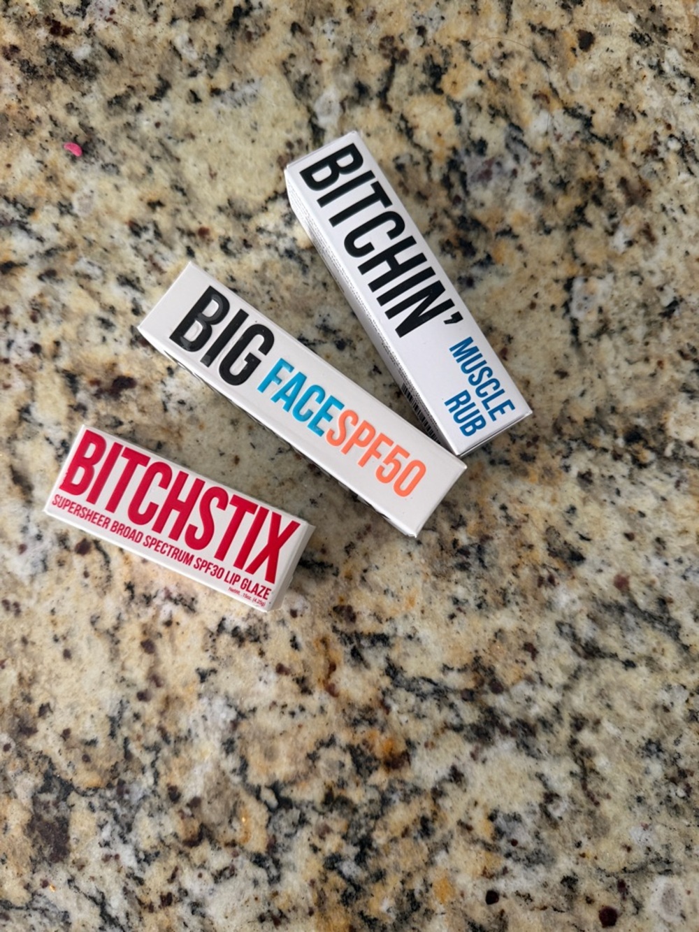 Bitchstix trio-Big Face SPF50 + Bitchstix Lip Glaze and muscle rub